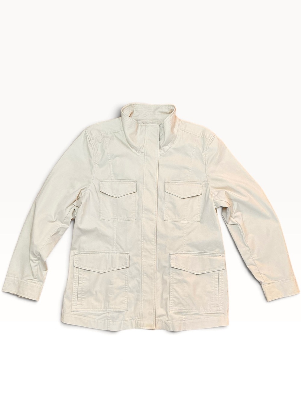 Banana Republic Ivory Utility Jacket Funnel Neck Zip Snap XL NWOT